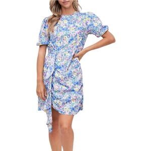 En Saison Ruched Floral Puff Sleeve Mini Day Dress Sz M